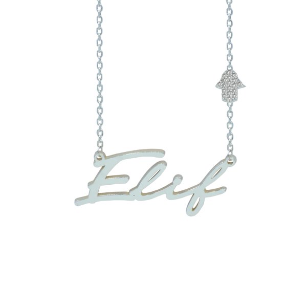 Gümüş Taşlı El Figürlü İsimli İmza Kolye