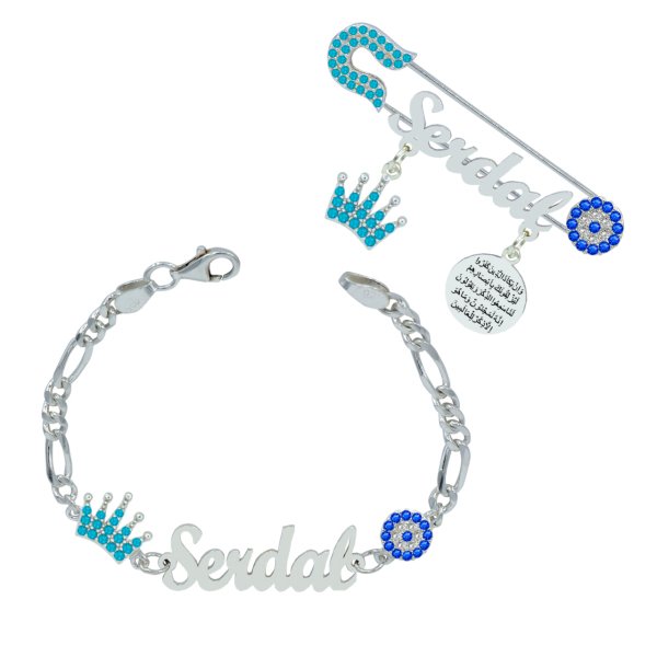 Gümüş İsimli Erkek Bebek İğnesi Bileklik