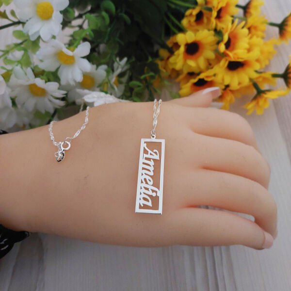 Gümüş Özel Tasarım Plaka İsimli Kolye