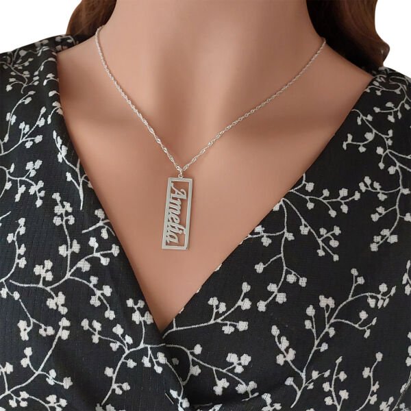 Gümüş Özel Tasarım Plaka İsimli Kolye
