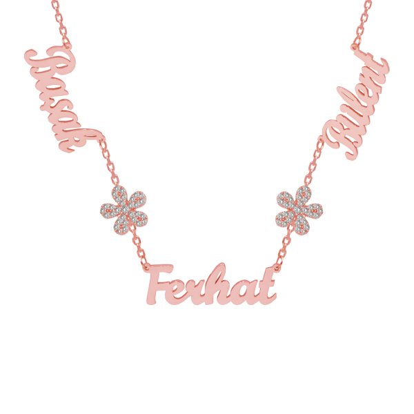 Gümüş Papatyalı 3 İsimli Aile Kolyesi