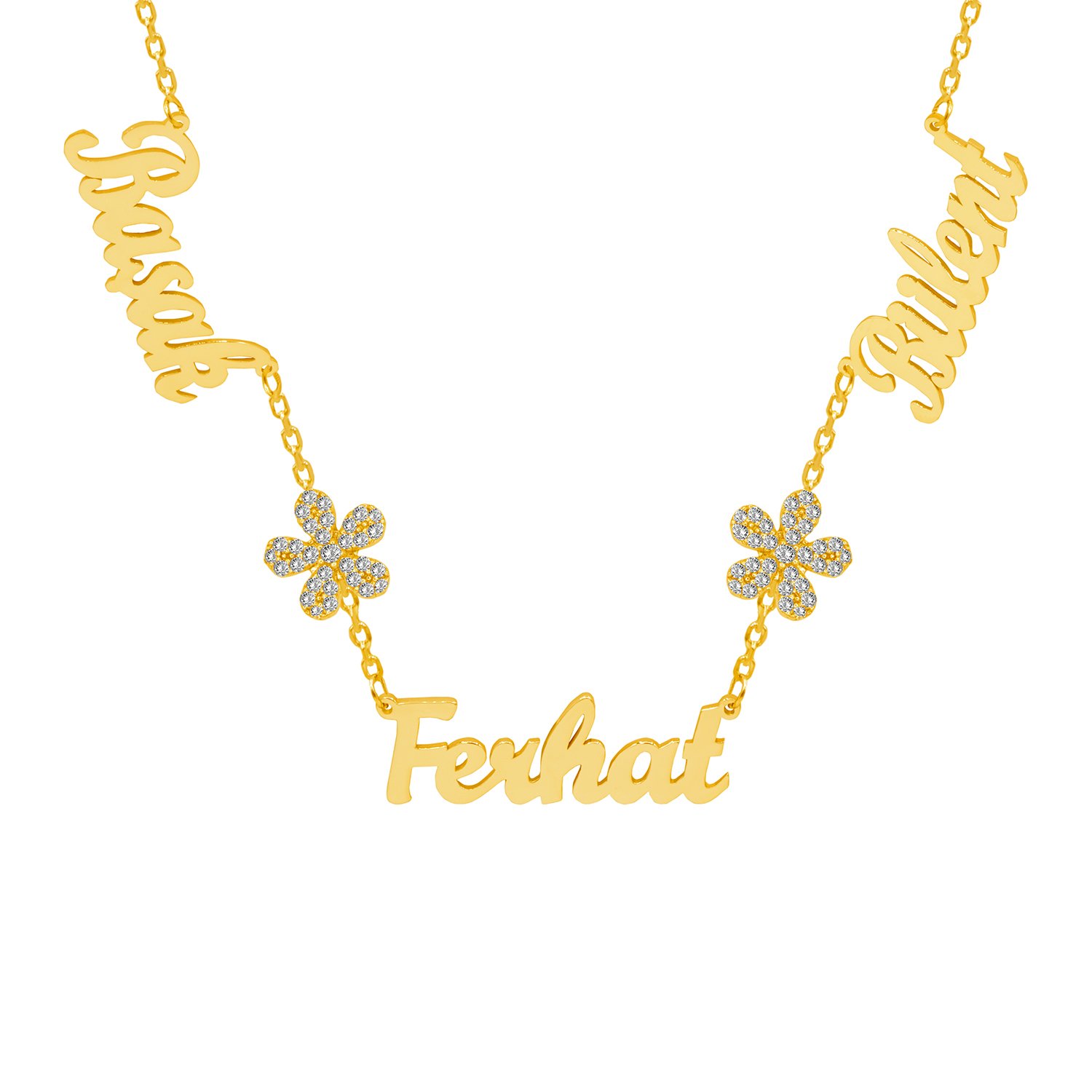 Gümüş Papatyalı 3 İsimli Aile Kolyesi