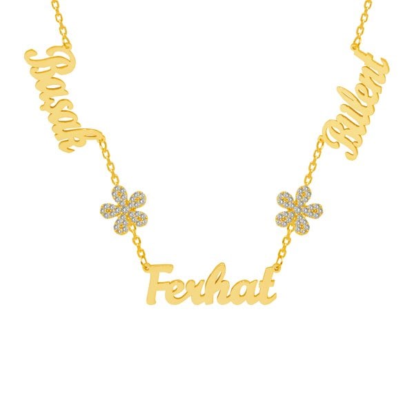 Gümüş Papatyalı 3 İsimli Aile Kolyesi