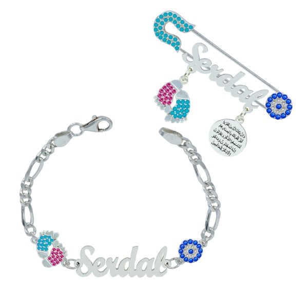 Gümüş Patikli İsimli Bebek İğnesi Künyesi