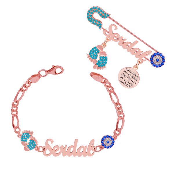 Gümüş İsimli Erkek Bileklik İğnesi Seti