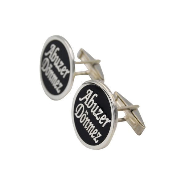 Gümüş Yuvarlak Plaka Mineli İsimli Kol Düğmesi