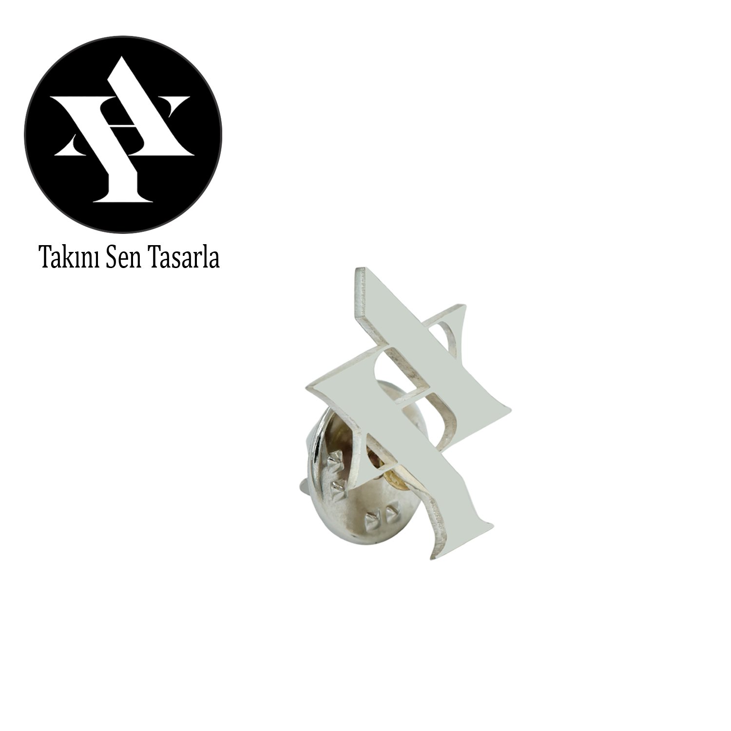 Gümüş Kişiye Özel Tasarım Harfli Rozet