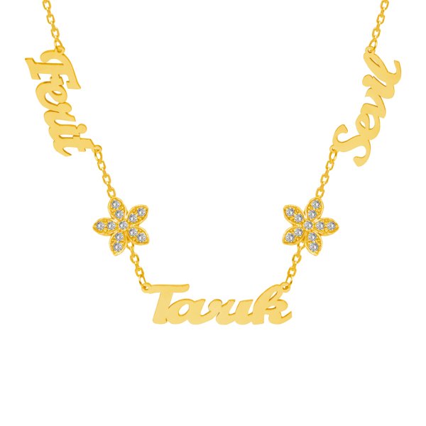 Gümüş Taşlı Papatyalı 3 İsimli Aile Kolyesi