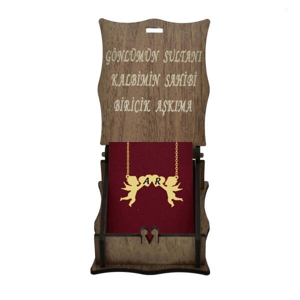 Gümüş Melek Kanatlı Kalpli İsimli Çöp Aile Kolyesi