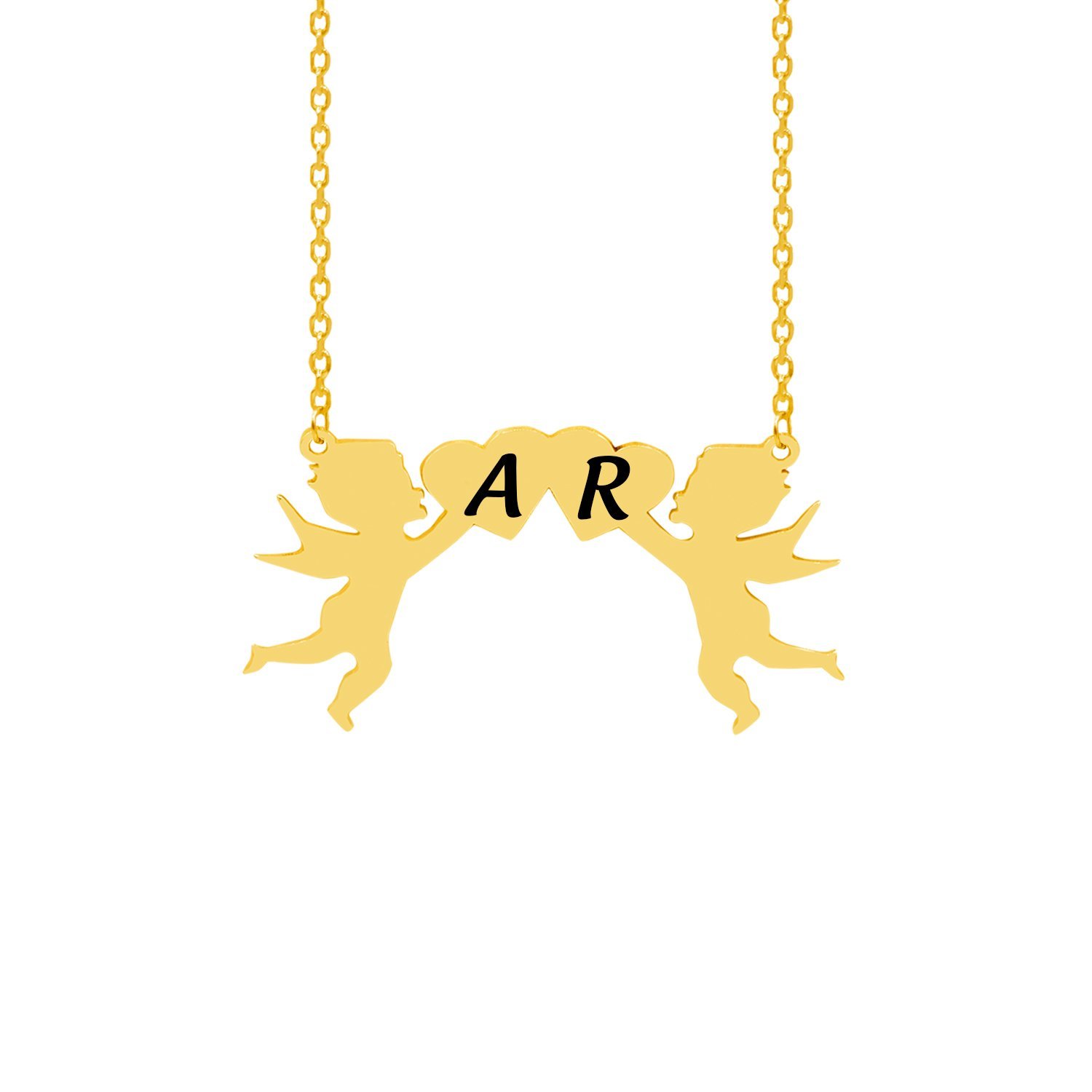 Gümüş Melek Kanatlı Kalpli İsimli Çöp Aile Kolyesi