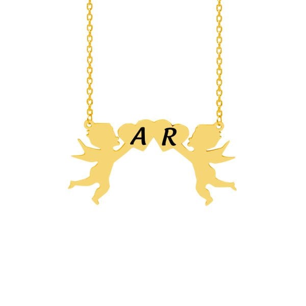 Gümüş Melek Kanatlı Kalpli İsimli Çöp Aile Kolyesi