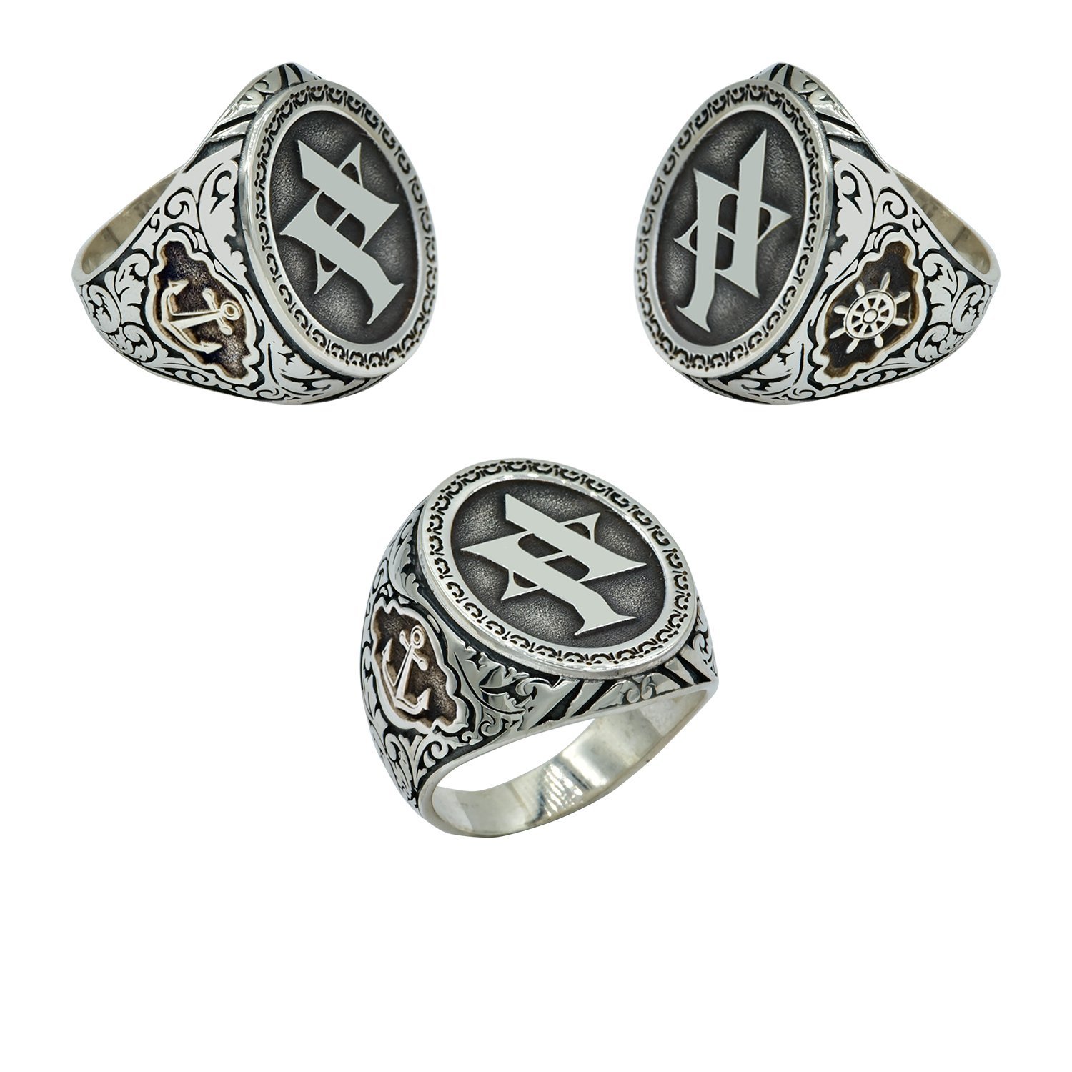 Gümüş Kişiye Özel Logolu Harfli Erkek Yüzük