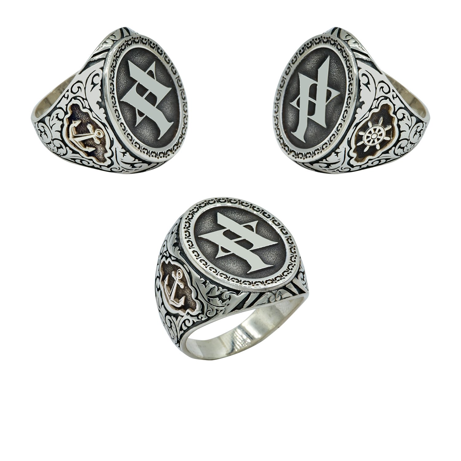 Gümüş Kişiye Özel Logolu Harfli Erkek Yüzük