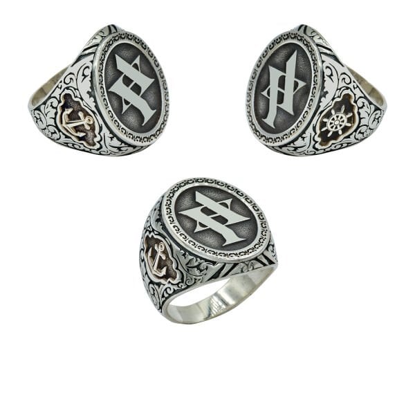 Gümüş Kişiye Özel Logolu Harfli Erkek Yüzük