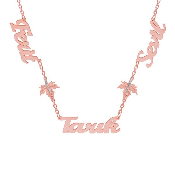 Gümüş Yapraklı 3 İsimli Aile Kolyesi