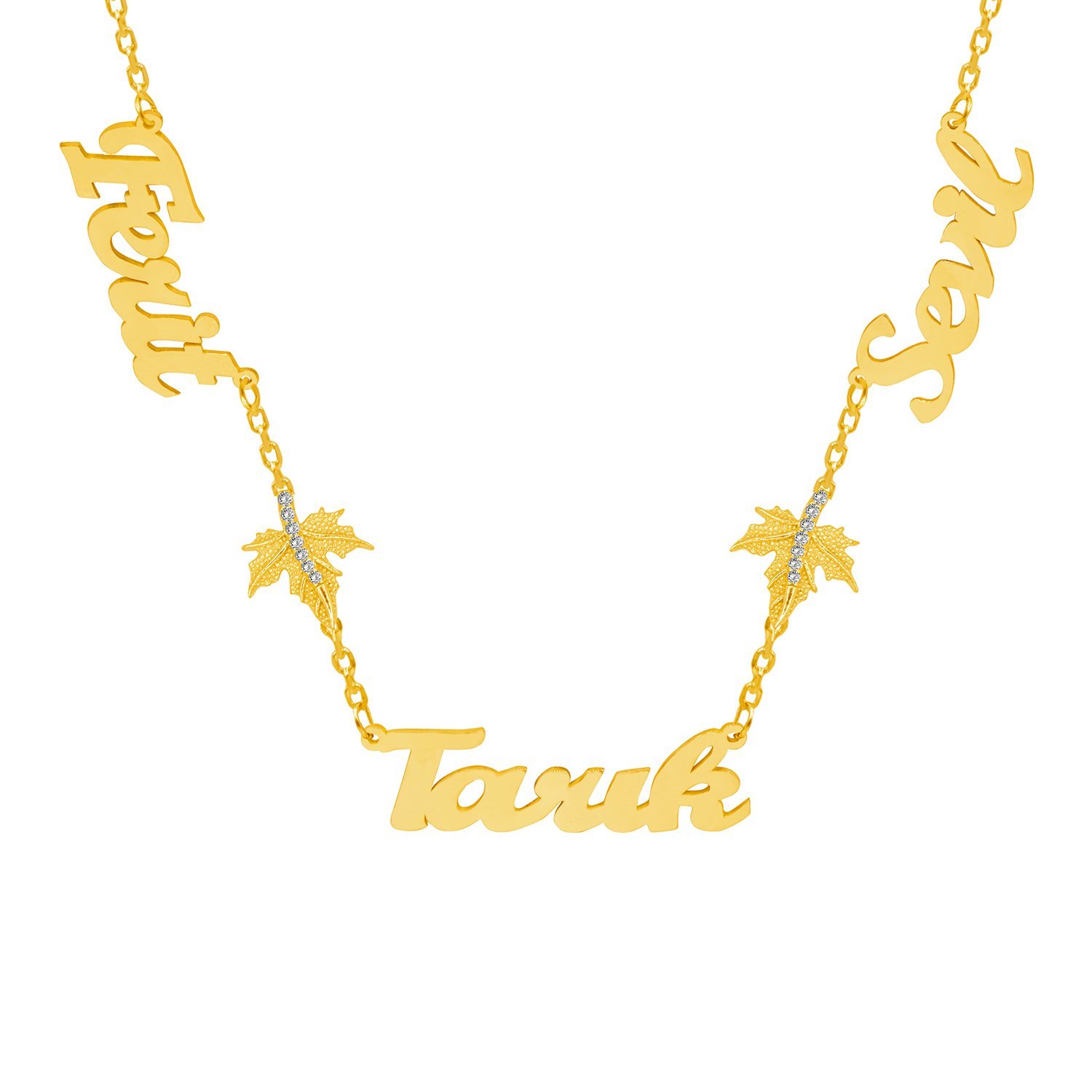 Gümüş Yapraklı 3 İsimli Aile Kolyesi