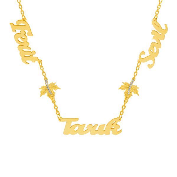 Gümüş Yapraklı 3 İsimli Aile Kolyesi