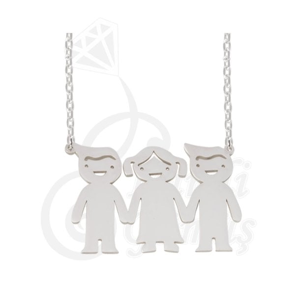 Gümüş 3 Kardeş Tasarımlı İsimli Çöp Aile Kolyesi