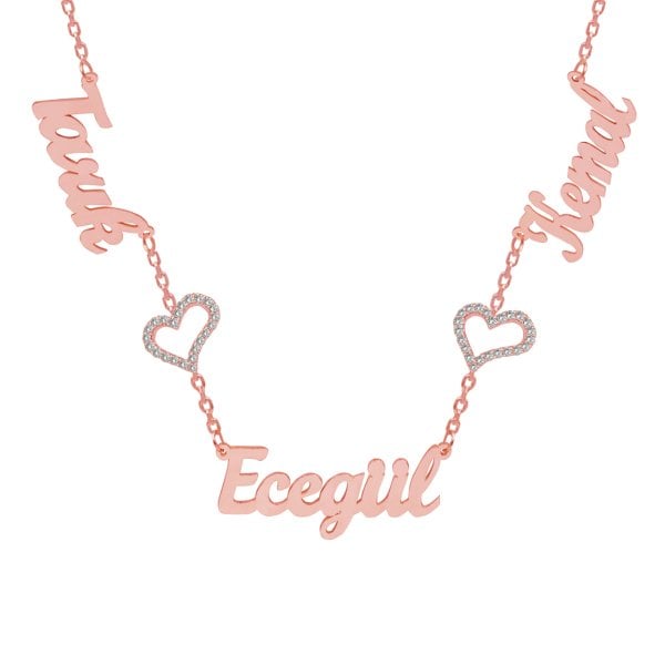 Gümüş Arası Kalpli 3 İsimli Aile Kolyesi