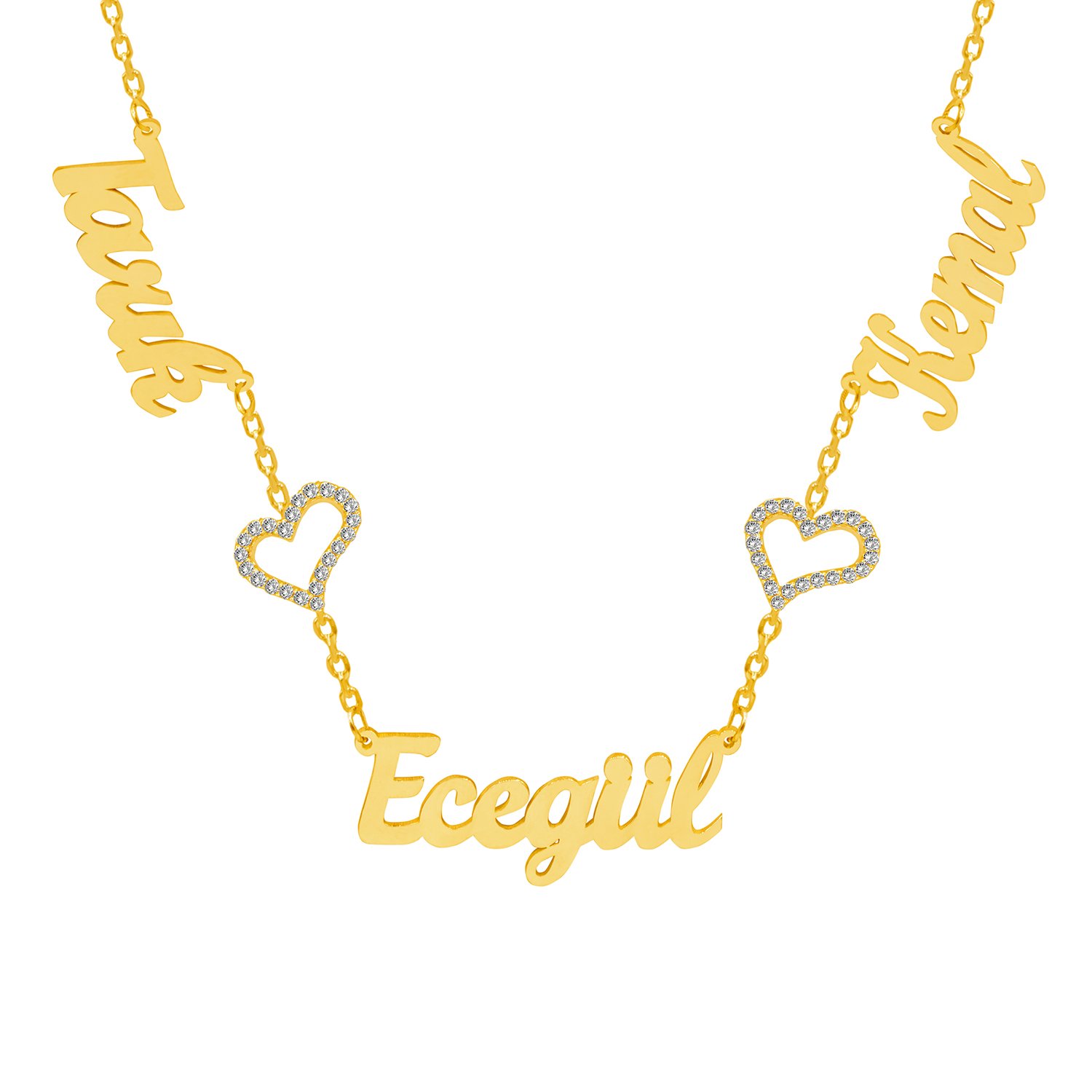 Gümüş Arası Kalpli 3 İsimli Aile Kolyesi