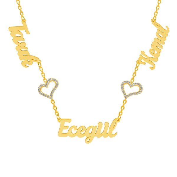 Gümüş Arası Kalpli 3 İsimli Aile Kolyesi