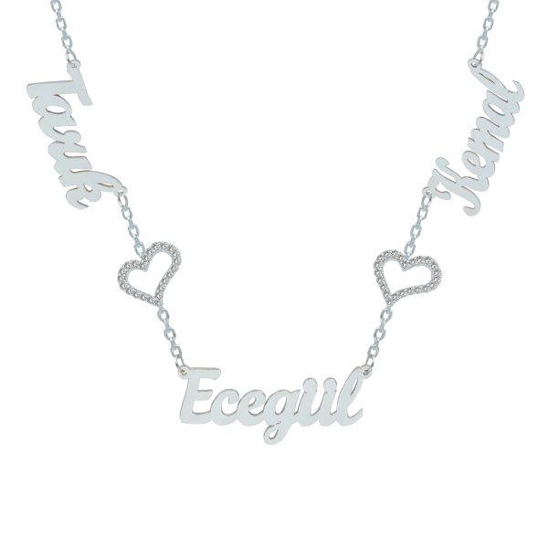 Gümüş Arası Kalpli 3 İsimli Aile Kolyesi