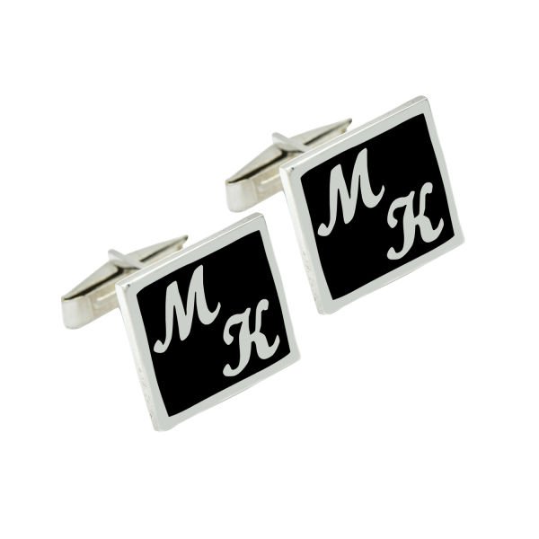 Gümüş Kare Plaka Mineli Harfli Kol Düğmesi