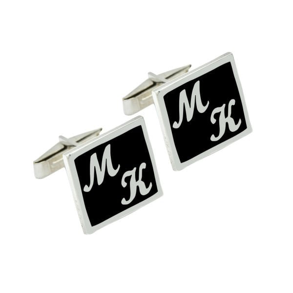 Gümüş Kare Plaka Mineli Harfli Kol Düğmesi