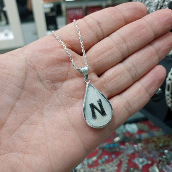 Gümüş Saç Teli Harfli Kolye