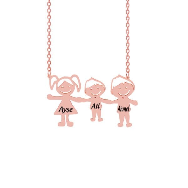 Gümüş 3 Kardeş Tasarımlı İsimli Çöp Aile Kolyesi