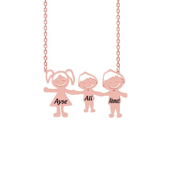 Gümüş 3 Kardeş Tasarımlı İsimli Çöp Aile Kolyesi