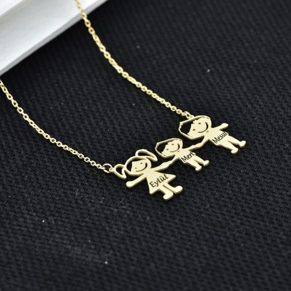 Gümüş 3 Kardeş Tasarımlı İsimli Çöp Aile Kolyesi