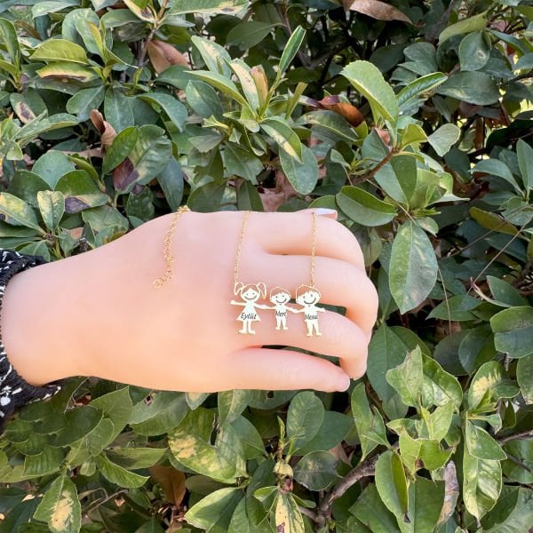 Gümüş 3 Kardeş Tasarımlı İsimli Çöp Aile Kolyesi