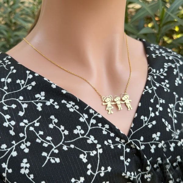 Gümüş 3 Kardeş Tasarımlı İsimli Çöp Aile Kolyesi