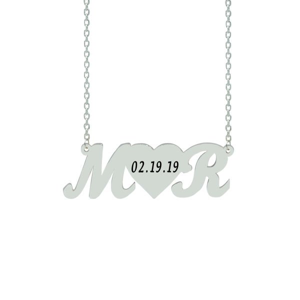 Gümüş Kalp Tasarımlı Harfli Kolye