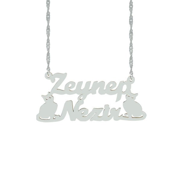 Gümüş Kedi Tasarımlı İsimli Kolye