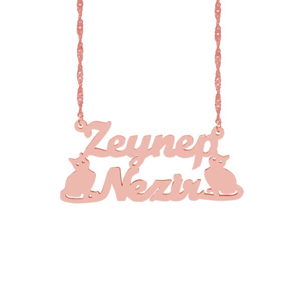 Gümüş Kedi Tasarımlı İsimli Kolye