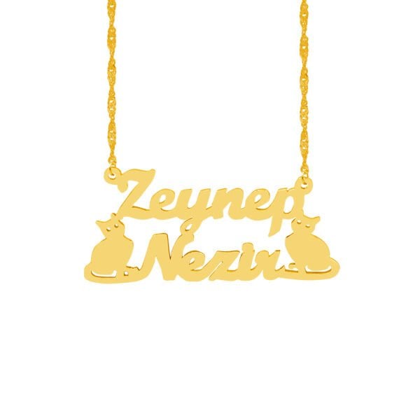 Gümüş Kedi Tasarımlı İsimli Kolye