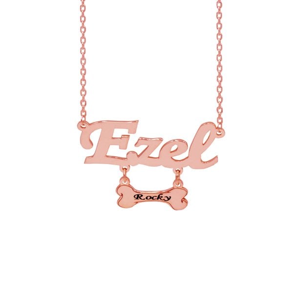 Gümüş Kişiye Özel Kemik Tasarımlı İsimli Kolye