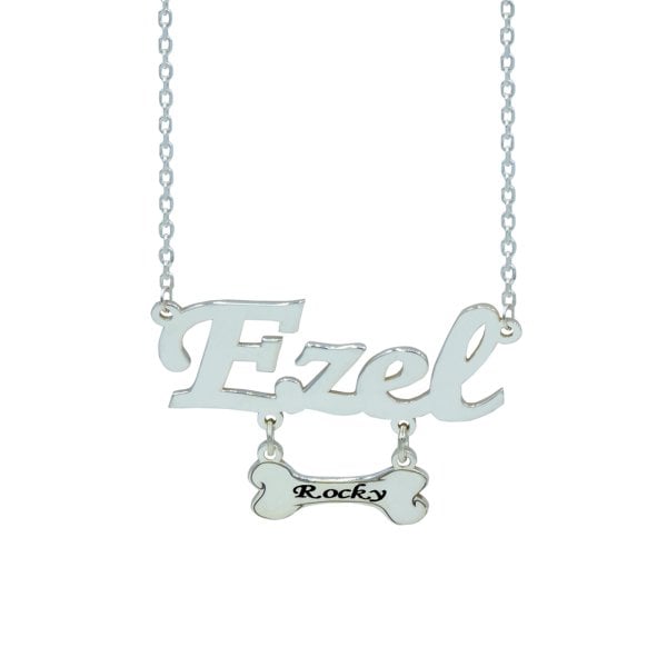 Gümüş Kişiye Özel Kemik Tasarımlı İsimli Kolye