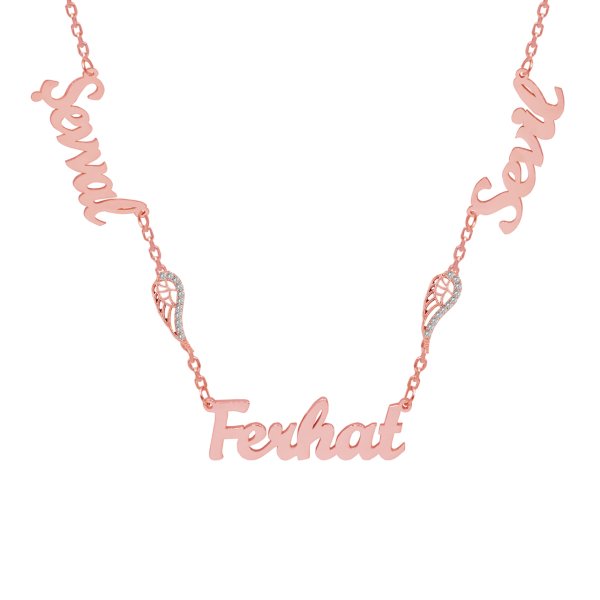 Gümüş Melek Kanatlı 3 İsimli Aile Kolyesi