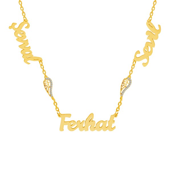 Gümüş Melek Kanatlı 3 İsimli Aile Kolyesi