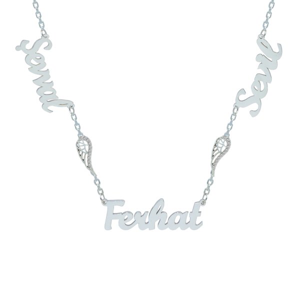 Gümüş Melek Kanatlı 3 İsimli Aile Kolyesi