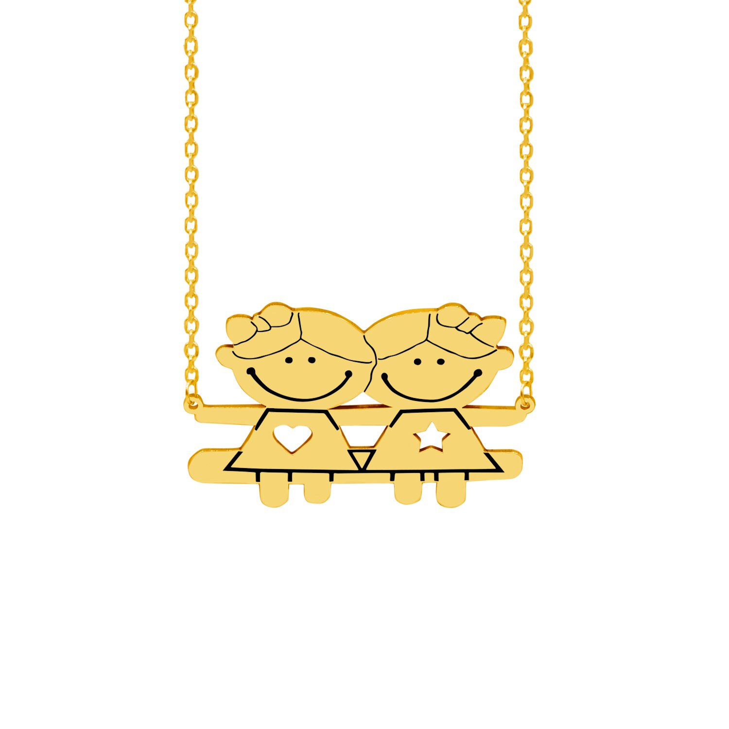 Gümüş Kız Kardeş Tasarımlı Çöp Aile İsimli Kolye