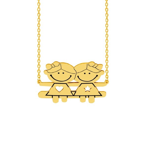 Gümüş Kız Kardeş Tasarımlı Çöp Aile İsimli Kolye