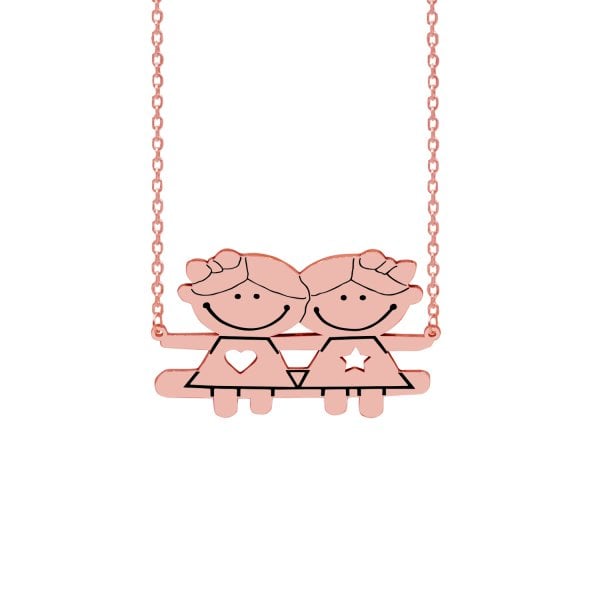 Gümüş Kız Kardeş Tasarımlı Çöp Aile İsimli Kolye