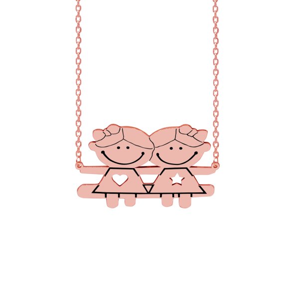 Gümüş Kız Kardeş Tasarımlı Çöp Aile İsimli Kolye