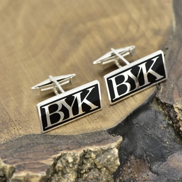 Gümüş Plaka Mineli Harfli Kol Düğmesi