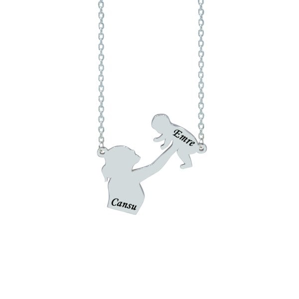 Gümüş Özel Tasarım Anne Bebek İsimli Kolye