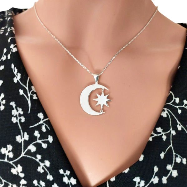 Gümüş Ay Yıldız Tasarımlı Kolye